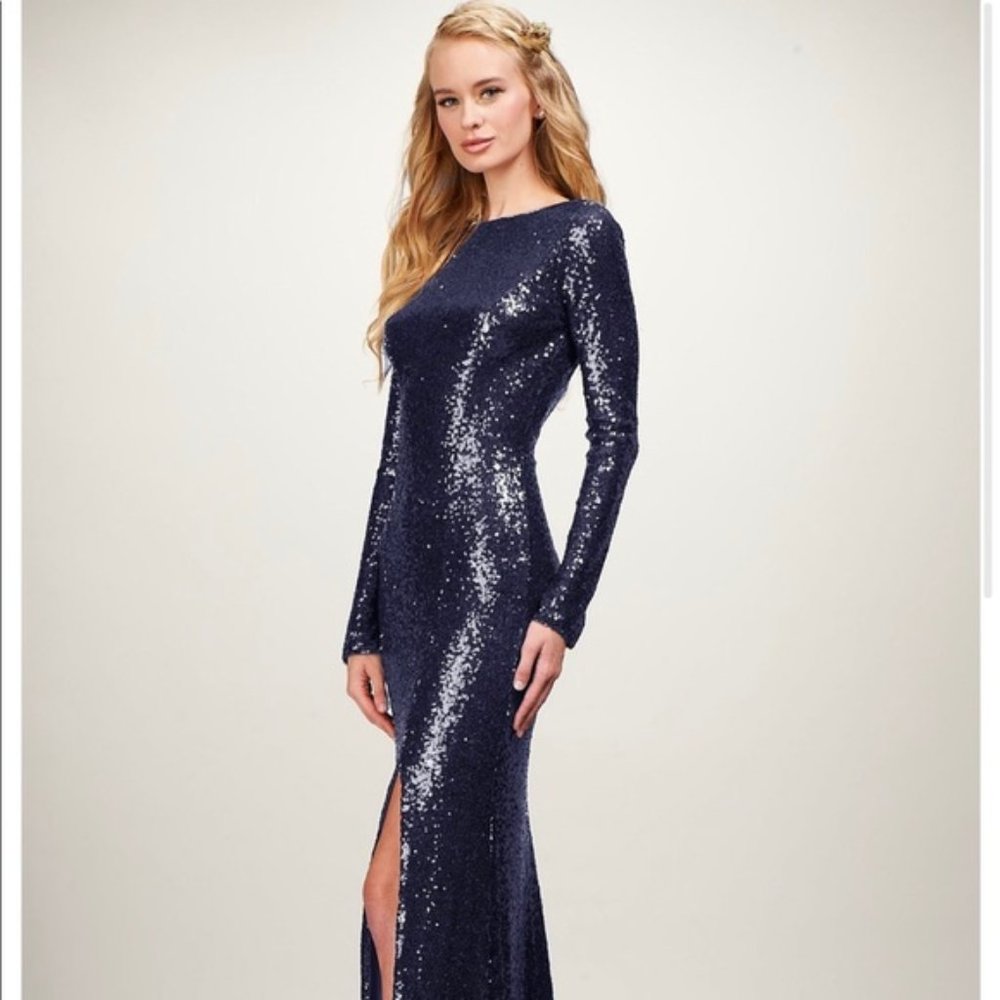 Theia Navy Blue Sequins Dress Bridesmaid